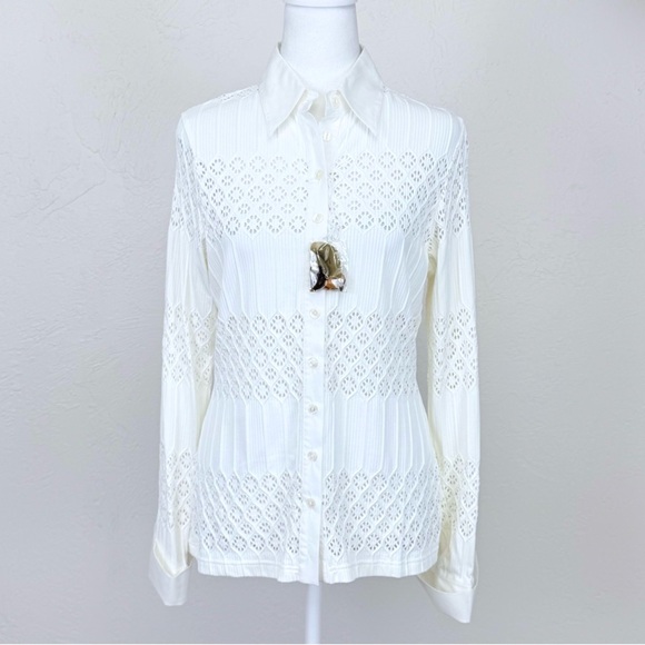 NWOT Anne Fontaine Carole Eyelet Stretch Long Sleeve Button Down Blouse 44 12 - Picture 1 of 10